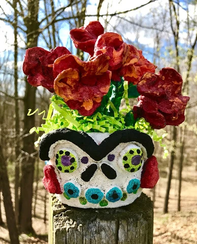 Art teacher Ashley McKee submitted this Floral Frida Sugar Skull Planter as her submission for the ACTÍVA Products Art Teacher Mystery Box Contest.  Click through to see her full lesson plan.